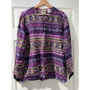 Kris Kross Women vintage 100% silk Long Sleeve Shirt  Multicolor Size M Blouse